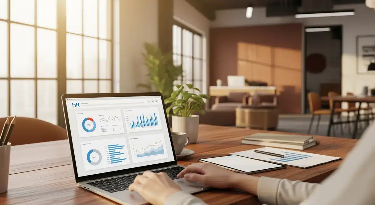 Interface MyArkevia sur ordinateur portable dans bureau moderne pour gestion documents RH digitaux